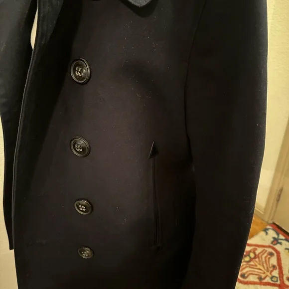 Burberry Blue Double Breasted Peacoat with Wide Lapel - Picture 10 of 11